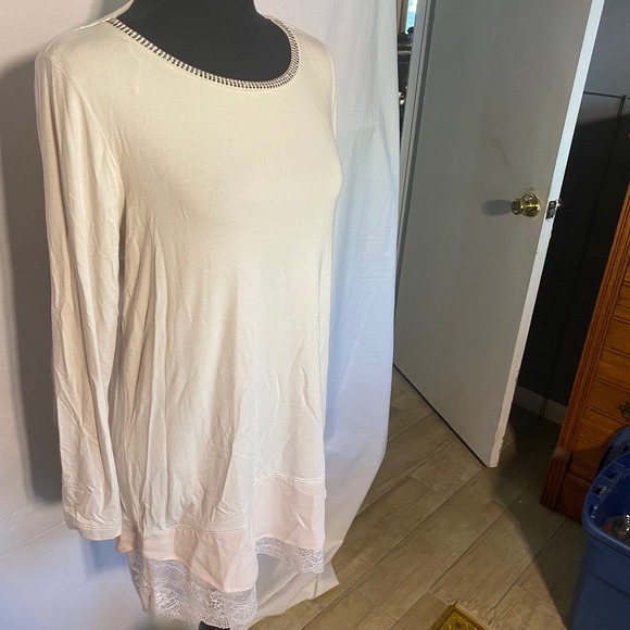 VDP Collection Maglia Rhinestone Embellished LongSleeve TunicDress Cream Size 6 - Picture 3 of 8